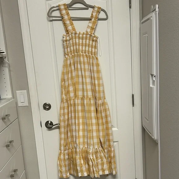 Abercrombie & Fitch Yellow and White Gingham Smocked Dress - Picture 3 of 5